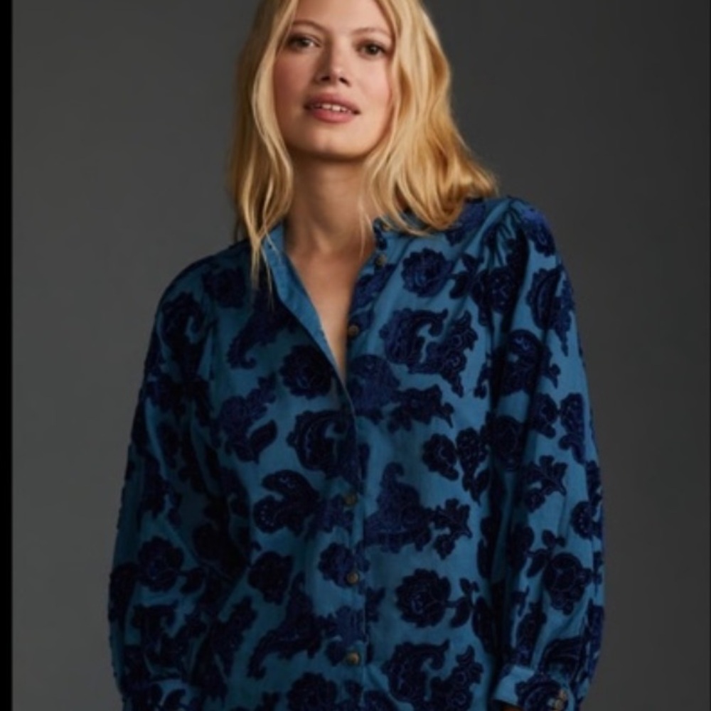 Anthropologie Pilcro Velvet Appliqué Shirt - XL
